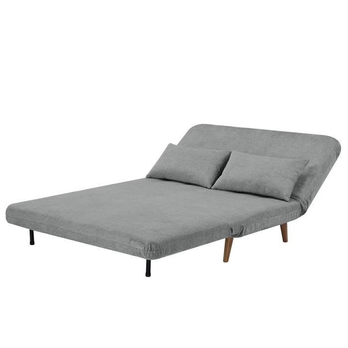 Sofá cama BZ - 2 plazas - Tela gris claro - 130 x 90 x 81 cm - DEPLO