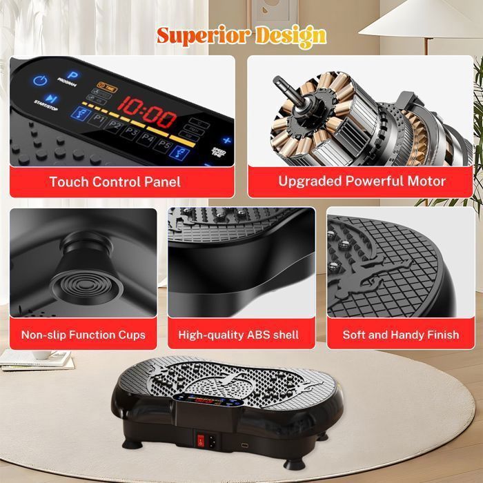 Plataforma vibratoria para fitness - Plataforma vibratoria - 180 niveles de vibración - 5 programas - Bluetooth integrado - Control remoto