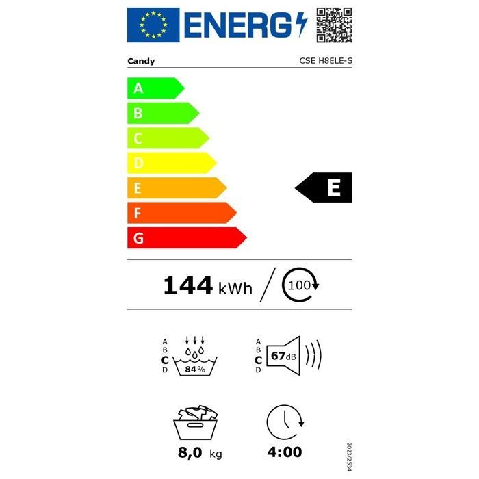 Asciugatrice - CANDY - CSEH8ELE-S - 8 kg - Pompa di calore - Connettività NFC