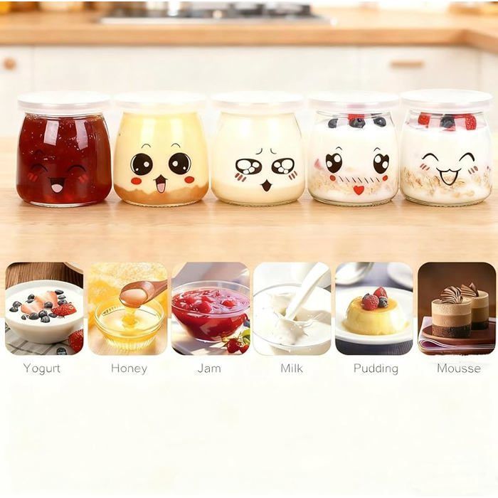 Tarros de yogur de 200 ml/136 g, 6 tarros de yogur con tapa, tarros de cristal para yogur casero y postres, 6 unidades de 200 ml