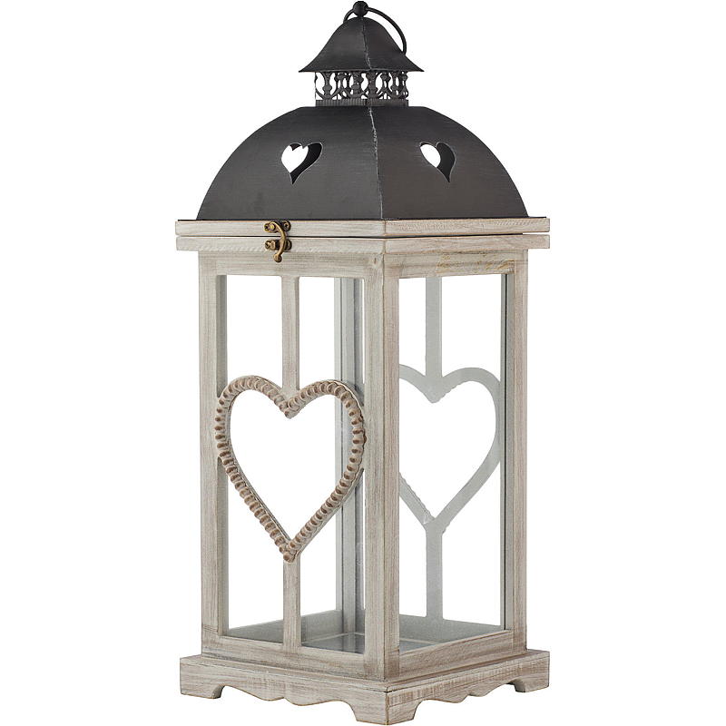 Farol de hogar s/2 39/57 cm madera/metal corazón