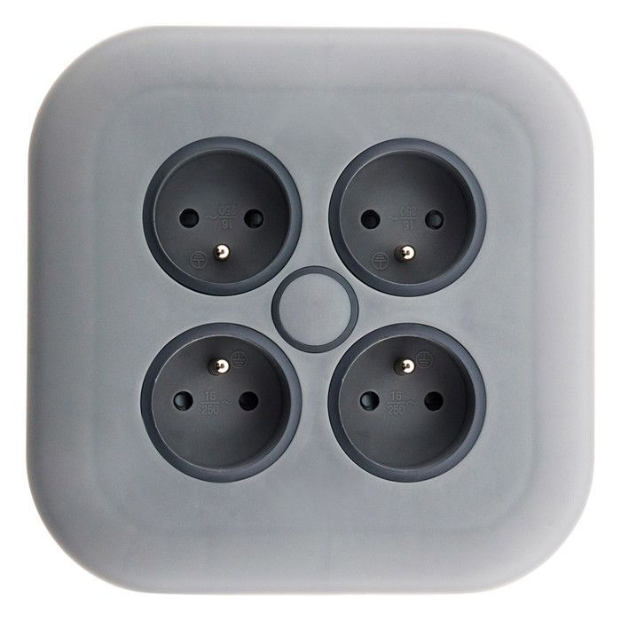 4 x 2P+E 16A carrete de cable doméstico con disyuntor - 7m - Gris - Zenitech