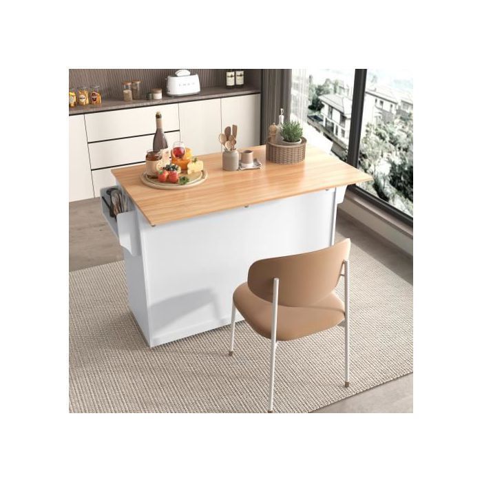 Multifunctionele houten keukentrolley met werkblad en lade - B120 x D46(70) x H91 cm - Wit