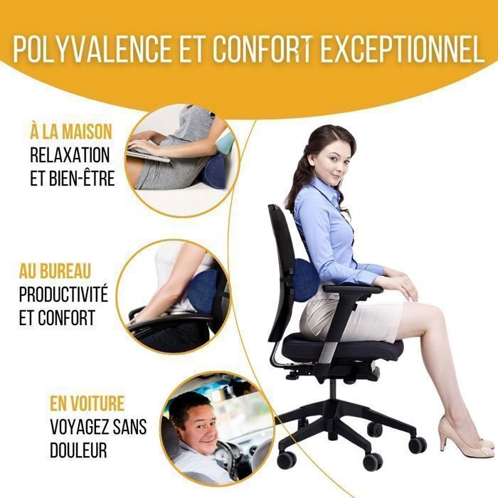 Cojín lumbar Inphysio Half Bolster de 42x18x10cm - Cojín ergonómico de espuma viscoelástica - Cojín para oficina, coche, cuello y espalda