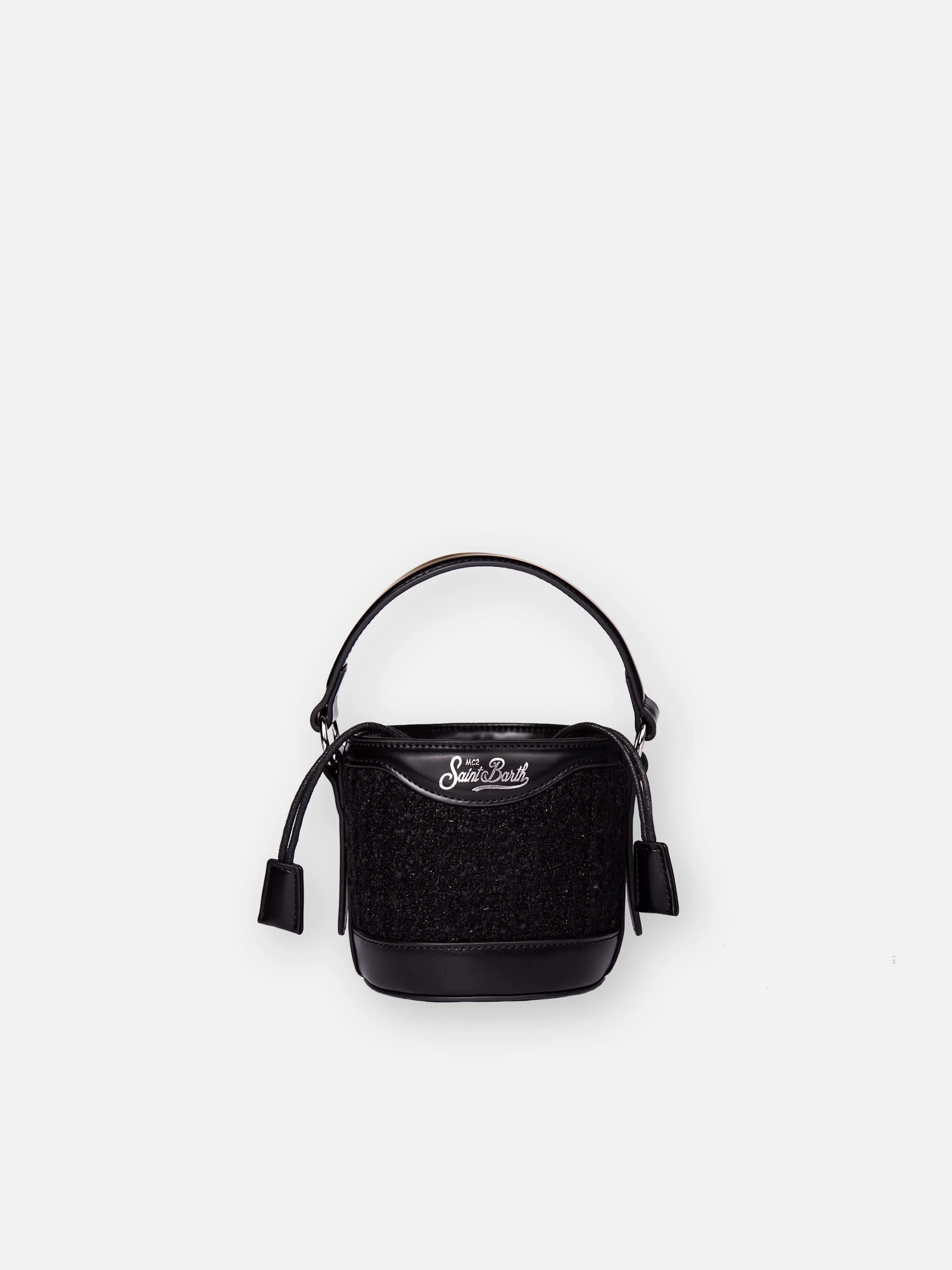 Borsa a secchiello Mia in tessuto tweed nero