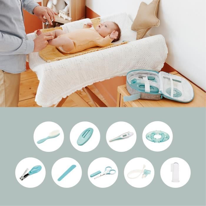 Kit per la cura del bambino Babymoov, 9 accessori, con termometro digitale, blu