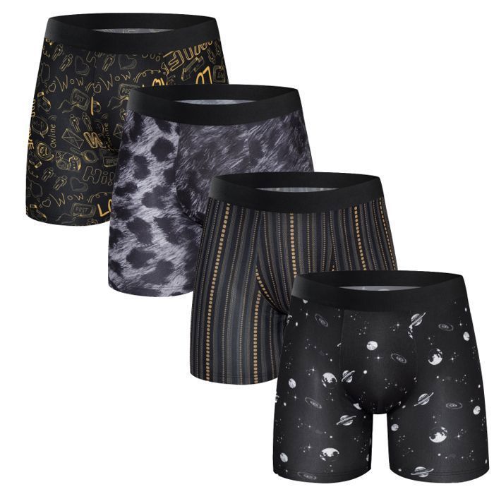 Set van 4 lange boxershorts voor heren - GYROOR - Herenondergoed - Elastische tailleband, zacht, ademend en comfortabel