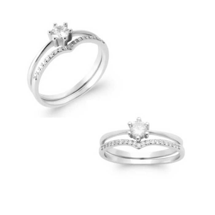 Inel Solitaire - BIJOUXIA - Inele Duble - Argint 925 - Cristal Zirconiu Cubic - Mărimi 50 - 60