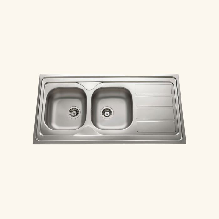 Kit de desagüe CUIPD663-A para fregadero de acero inoxidable NINO de 2 cubetas y 120 cm - Sifón que ahorra espacio