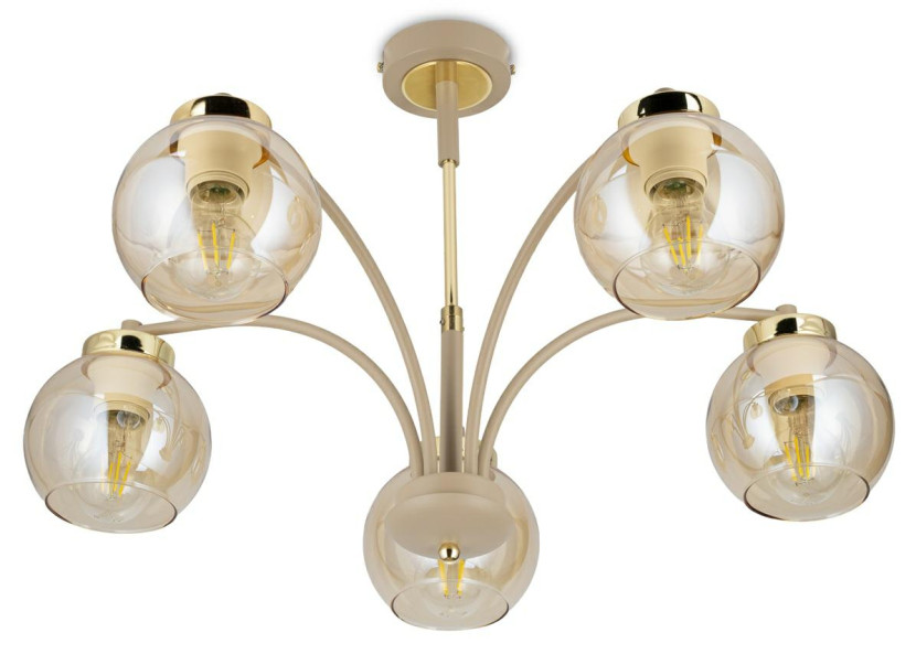 Żyrandol Cris Beżowo-złoty 5xE27 60 cm Klosze Nowoczesny Salon Taupe