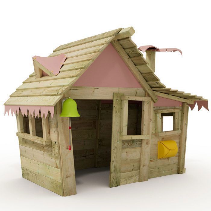 Maison de jeu en bois WICKEY Casita rose pastel pour enfants avec toit en bois et 4 fenêtres