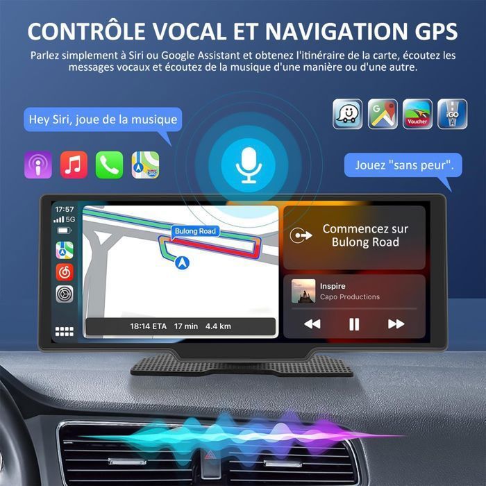 Pantalla inalámbrica CarPlay - CarPlay y Android Auto - Radio Bluetooth para coche - Cámara de salpicadero delantera y trasera 4K+1080P de 10,26'' y 64 GB