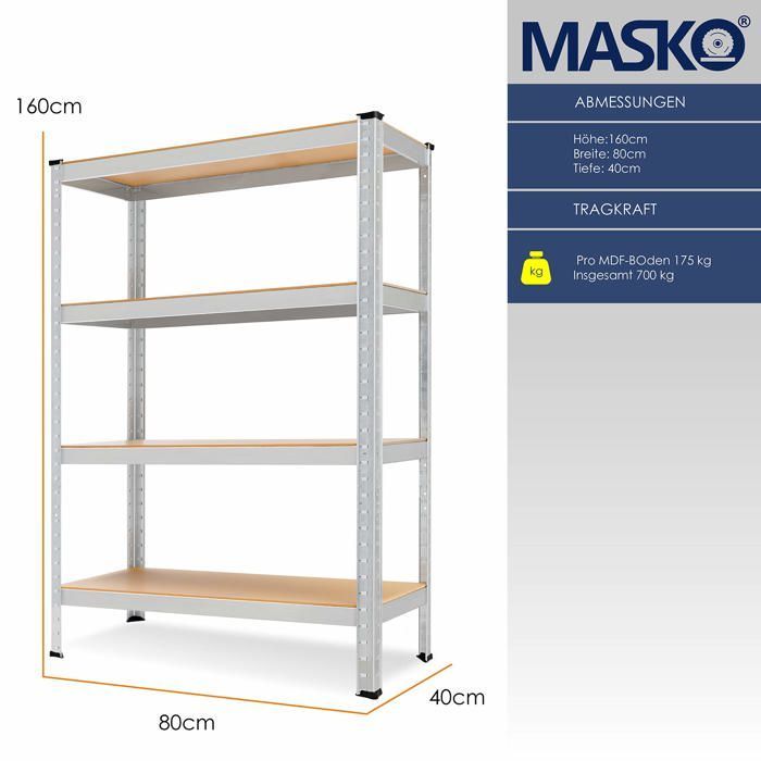 Étagère de stockage en métal - MASKO - Lot de 2 étagères - Capacité totale 875 kg - Dimensions 180x90x40 cm