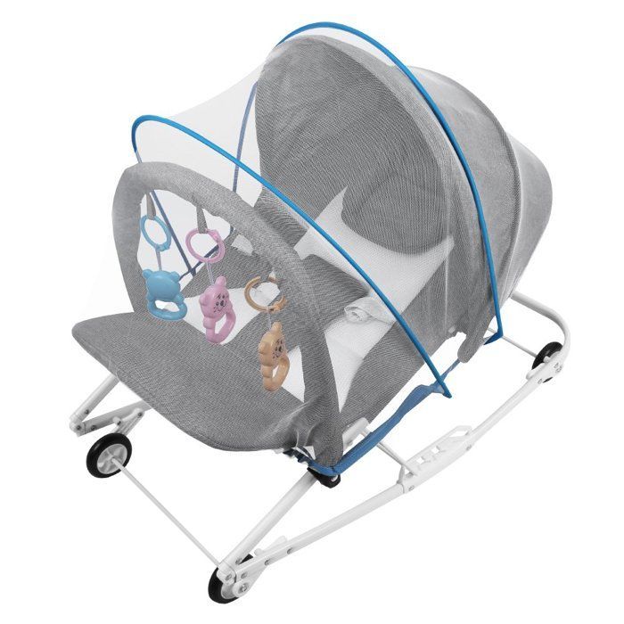 Hamaca mecedora plegable para niña XUANYU - Columpio eléctrico para bebé - Con mosquitera - Para bebés de 0 a 12 meses - Gris