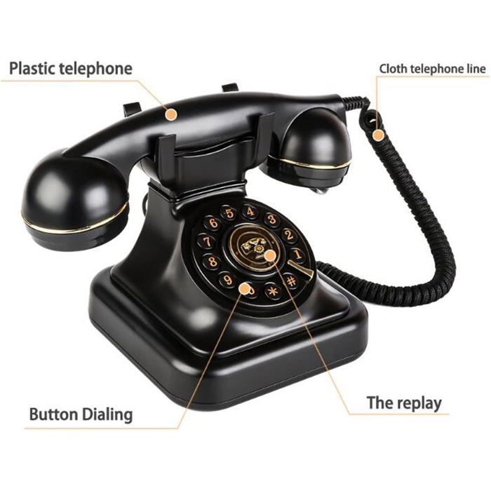 Teléfono fijo retro - SUTEO - Marcación giratoria antigua - Control de volumen - Rellamada rápida