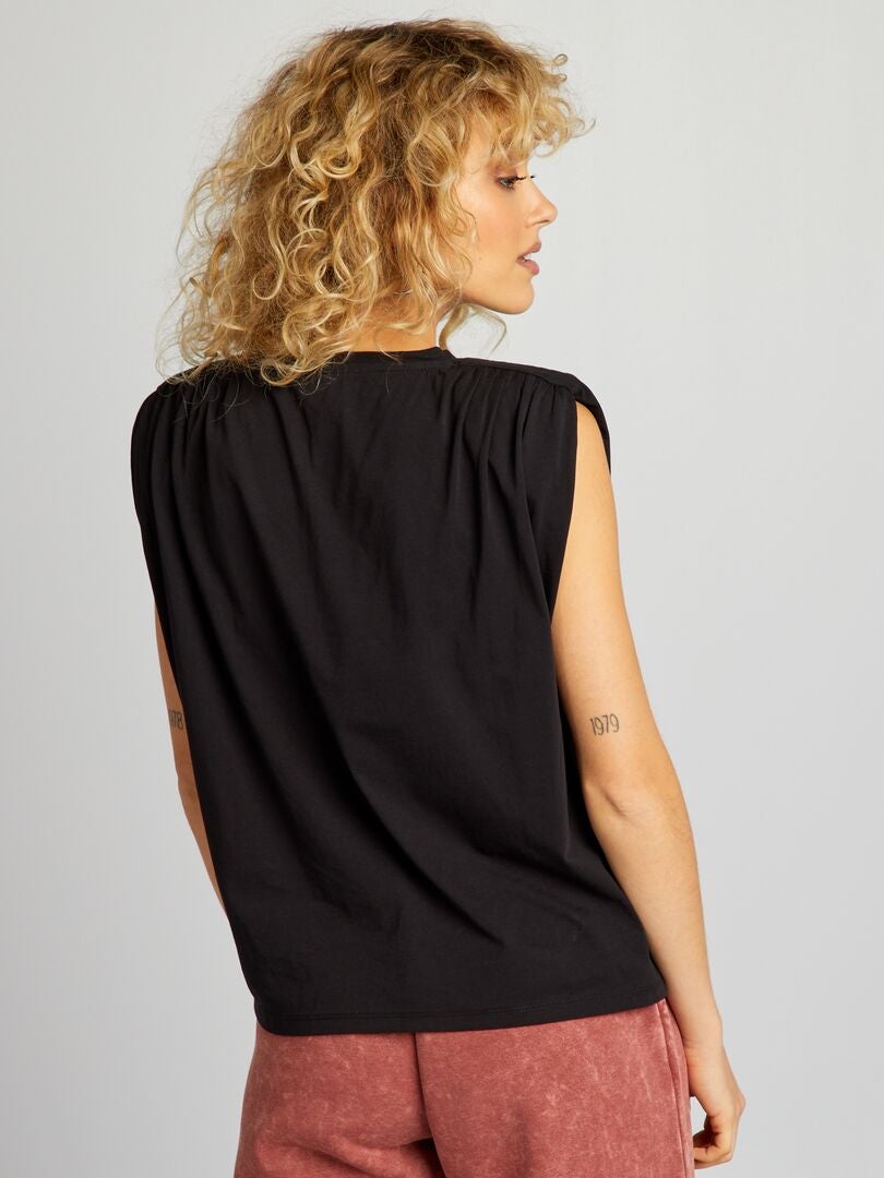 Mouwloos T-shirt met schoudervullingen - zwart