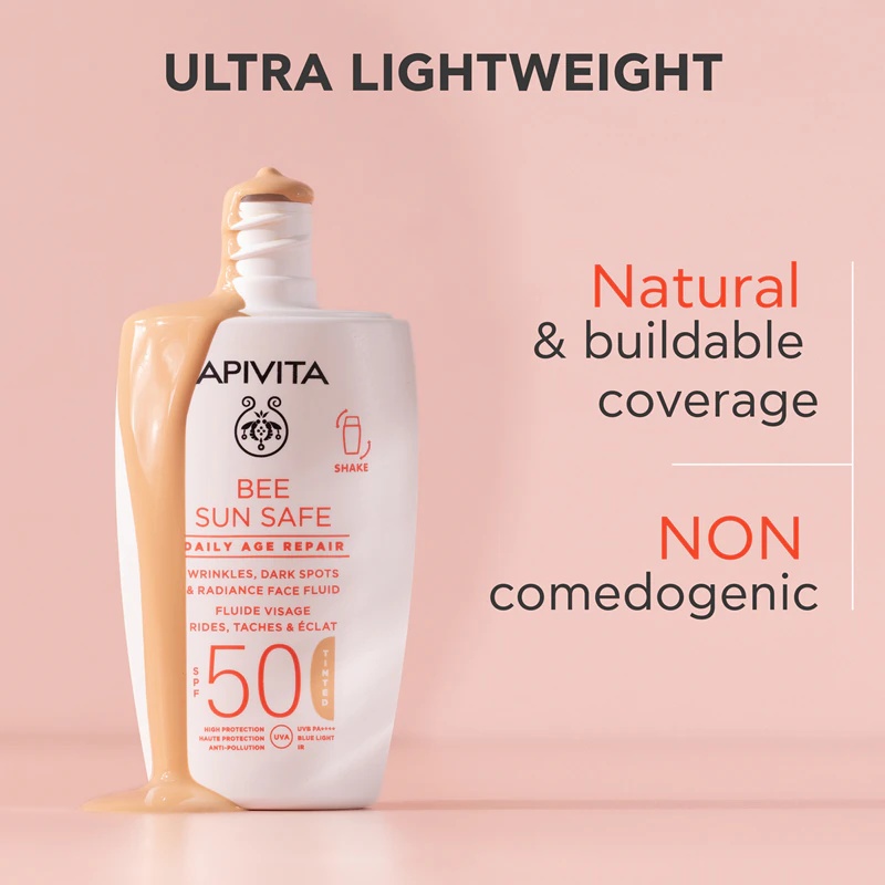 Apivita Bee Sun Safe Daily Age Repair obarvana tekočina SPF50 zaščitna krema SPF 50