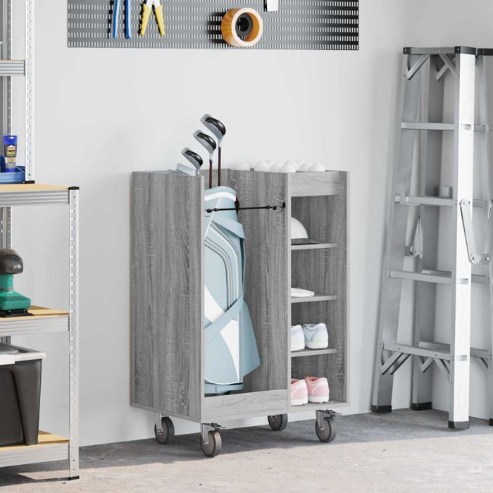 Armadietto da golf moderno - vidaXL - Grigio Sonoma - 65x45x98 cm - Ampio spazio di archiviazione - 4 ruote - Struttura in metallo