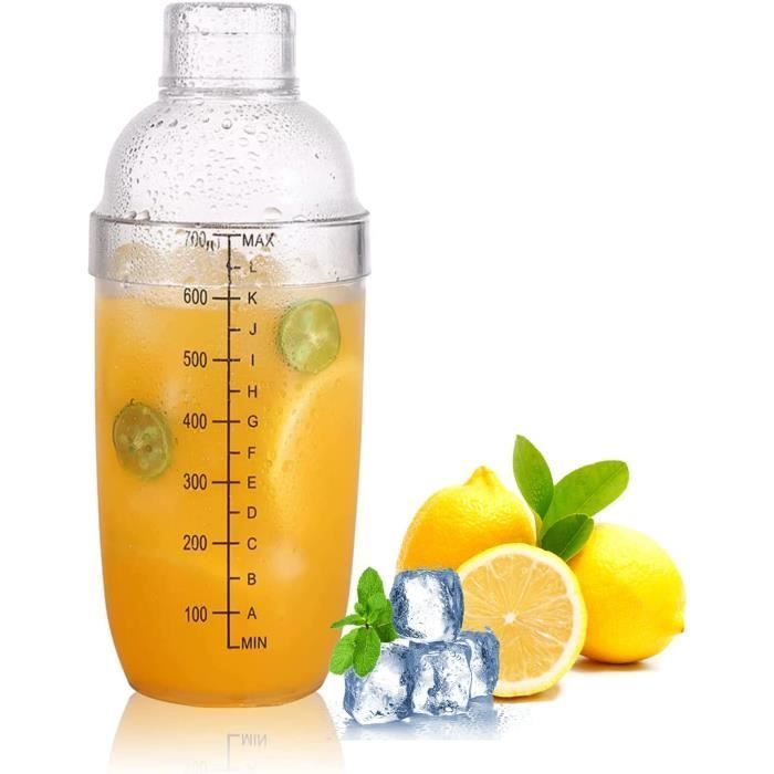 Shaker à Cocktail, 350-700 ml en Résine Plastique Transparente Shaker avec Balance et Passoire Mélangeur pour Maison Bar Lait A27