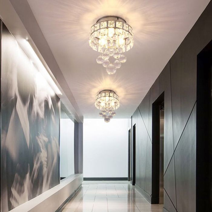 Plafoniera in cristallo, lampadario moderno cromato, illuminazione con attacco E14, lampada a sospensione, luce calda