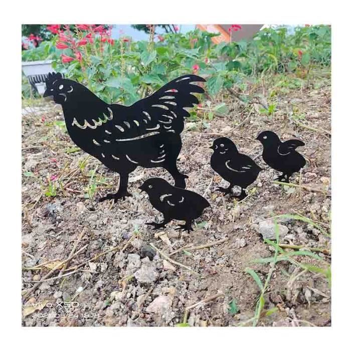 Decoración de jardín de metal - FOLAYA - Arte para corral de gallinas - Blanco y óxido - Diseño único y versátil