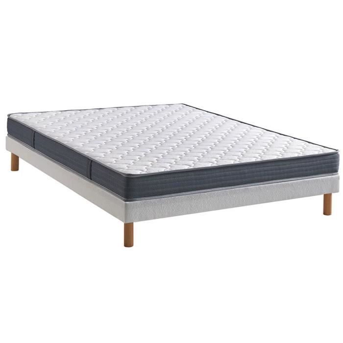 Juego de colchón de espuma - PROMOCIÓN DE COLCHONES - Ariane + base tapizada - Extra firme - Blanco - 120x190 cm