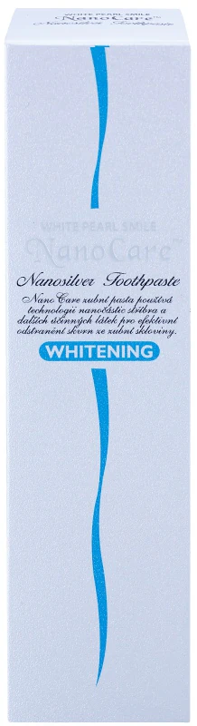 Creme dental clareador White Pearl NanoCare com nanopartículas de prata que remove manchas do esmalte.