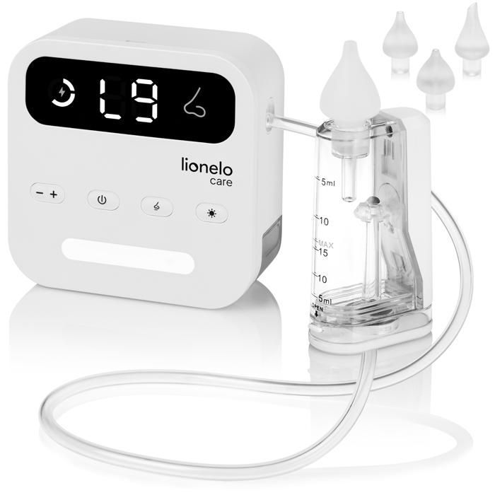 Aspirador nasal eléctrico LIONELO BabyAir - Inalámbrico - 3 boquillas - Silencioso - Ligero - 9 niveles de succión