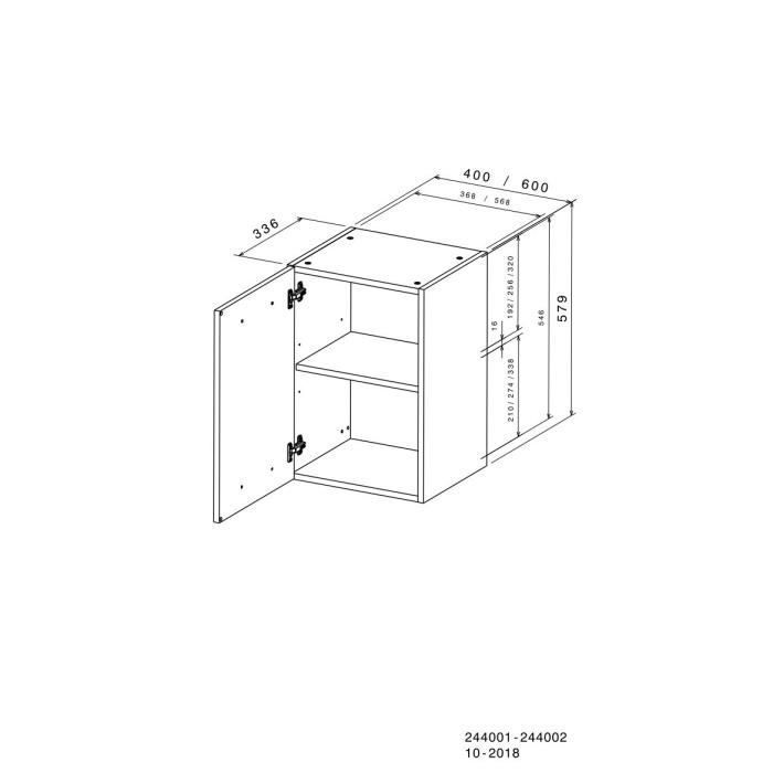 Mueble de pared de cocina OSLO - Blanco mate - 1 puerta + estante - Ancho 40 x Profundidad 36 x Alto 58 cm
