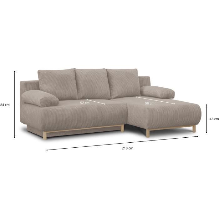 Converteerbare hoekbank rechts - 3-zits - MIKA - Taupe corduroy stof - Opbergvak - 192 x 84 x 93 cm