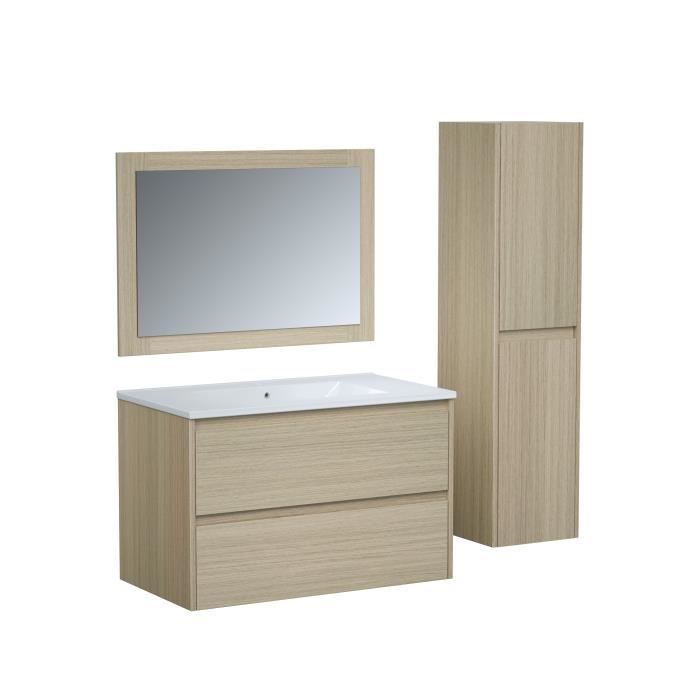 Ensemble de salle de bain - Meuble vasque L80 + miroir + colonne - TIMBER