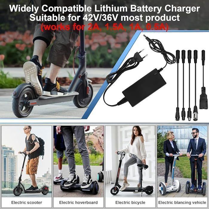 HAOPYOU Electric Scooter Charger 42V/36V 2A Universal Hoverboard Battery Charger with 6 Connectors