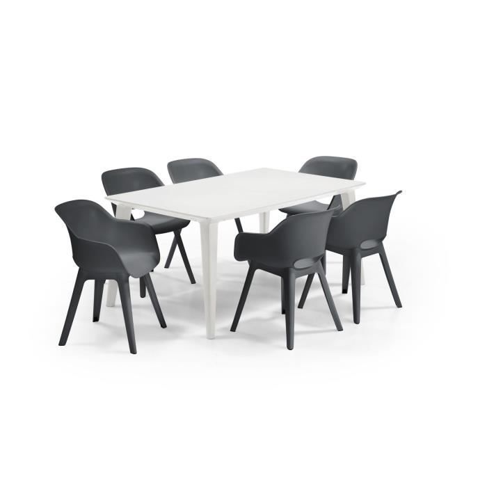 ALLIBERT GARDEN LIMA Table 160x100cm - White + 3 sets of 2 AKOLA Graphite armchairs - Resin