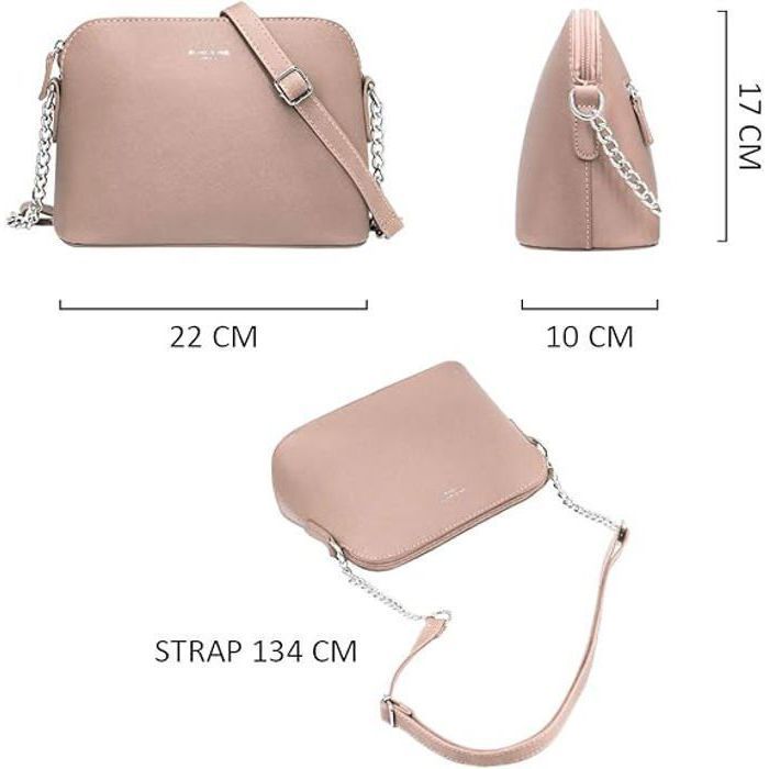 David Jones - Small Women's Crossbody Bag - Chain Shoulder Bag - PU Leather Messenger Bag, Fashion Evening Clutch - Pink