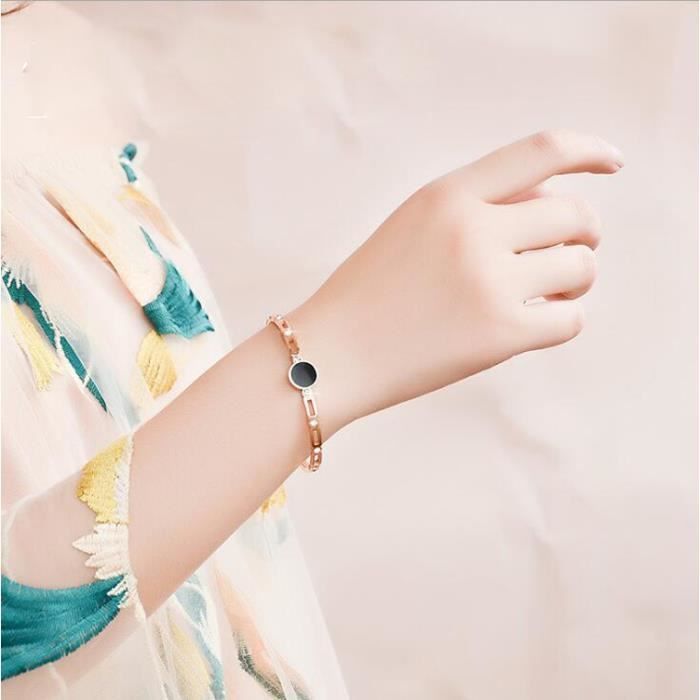 Pulseira feminina - Concha - Zircônia perfurada - Vazada - Mola aberta - Aço titânio - Pulseira em ouro rosa - O presente perfeito para as festas de fim de ano.