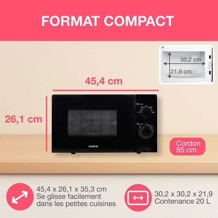 Forno a microonde OCEANIC MO20B11 nero, dimensioni: L 45,4 x A 26,1 x P 32,6 cm - capacità: 20 litri