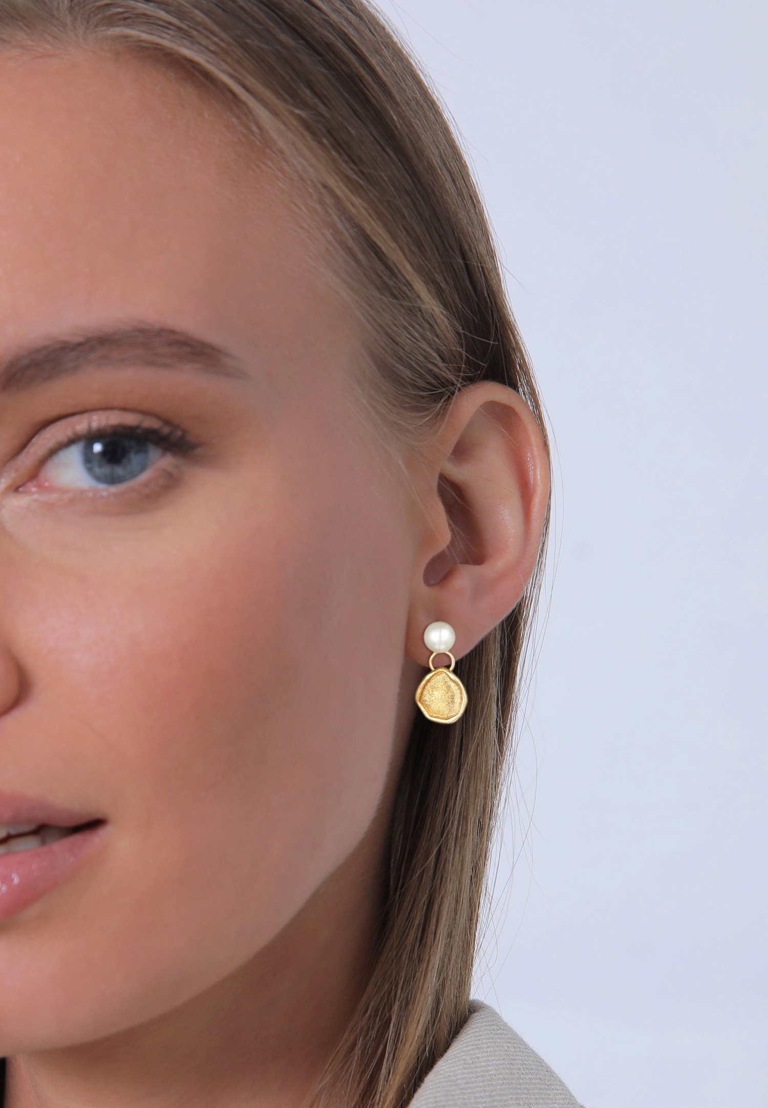 Elli PREMIUM Elli PREMIUM Boucles d'oreilles Femmes pendentif d'oreilles Organic Coin avec perle d'eau douce de culture en argent sterling 925 plaqué or