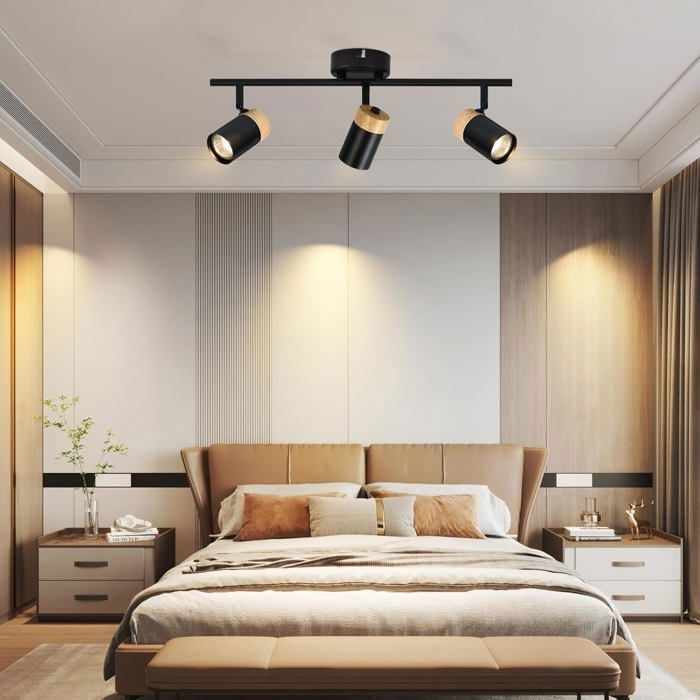 Homefire Plafonnier 3 GU10 Spot Bois - Vintage Noir Spot de plafond Orientable 330° Spot pour salon cuisine hall