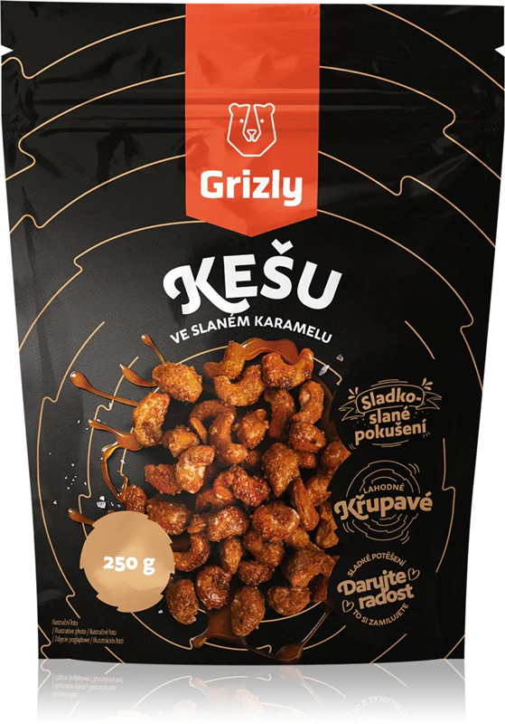 Castanhas de caju grizly e nozes slaném karamelu em esmalte