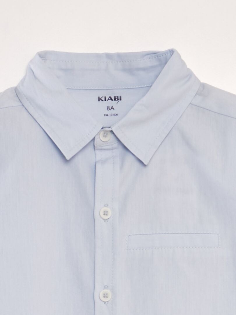Camisa de manga curta de cor sólida - AZUL