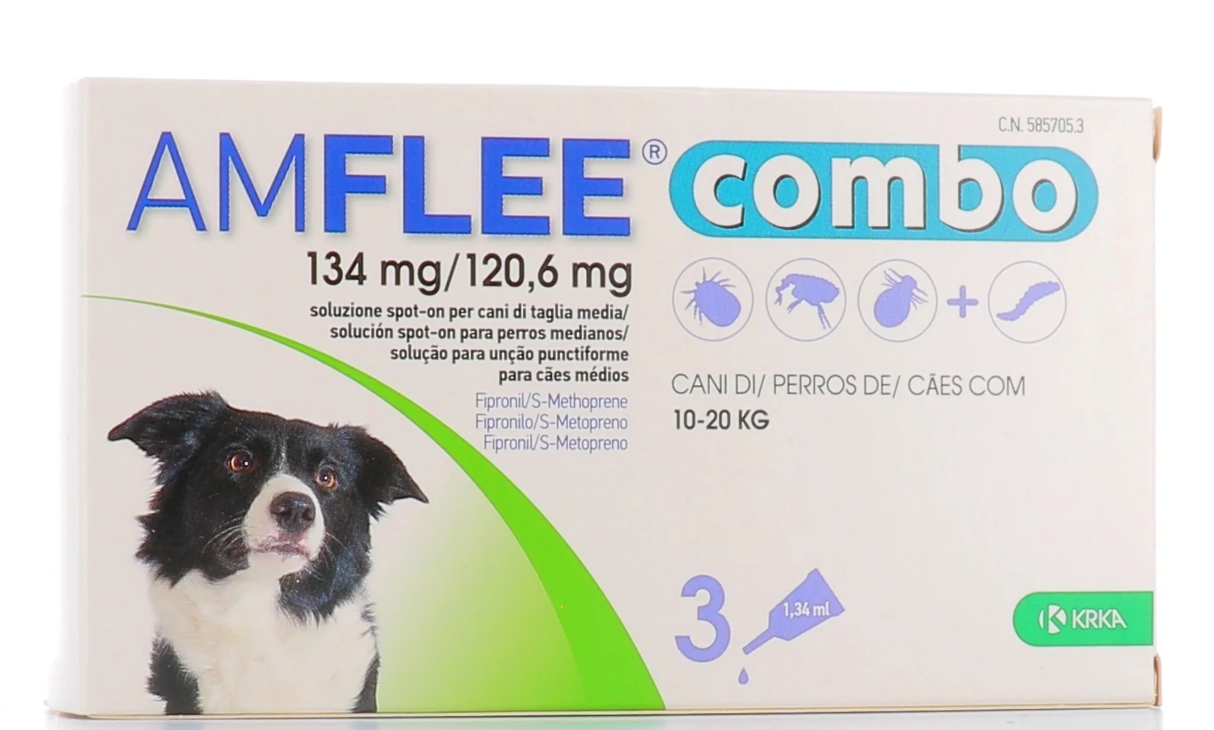 AMFLEE Amflee Combo 134 mg/120,6 mg honden (1020 kg) Krka 3 pipetten