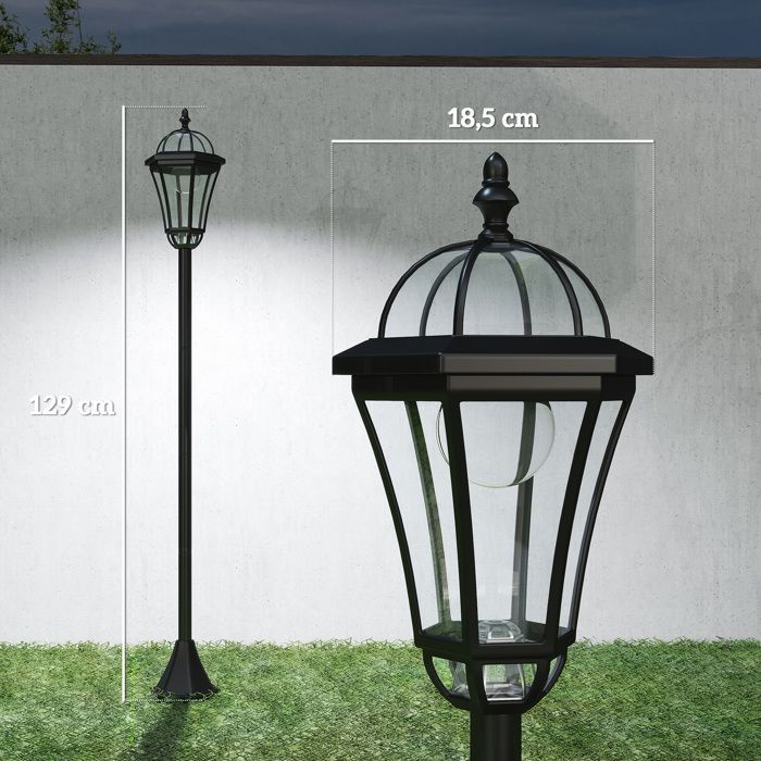 Lámparas solares de pie Outsunny - Juego de 2 lámparas LED blancas de 6000K, impermeables IP44, para jardín - ABS - Ø18x129cm - Negro