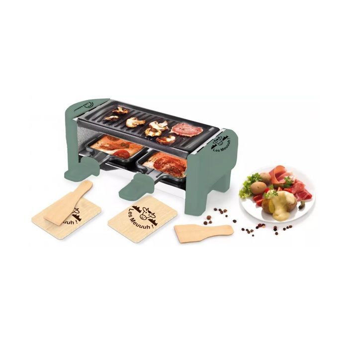 Raclette Grill - LITTLE BALANCE - 2 personas - 320W - Moo - Incluye 2 espátulas y 2 tablas pequeñas - Verde abeto