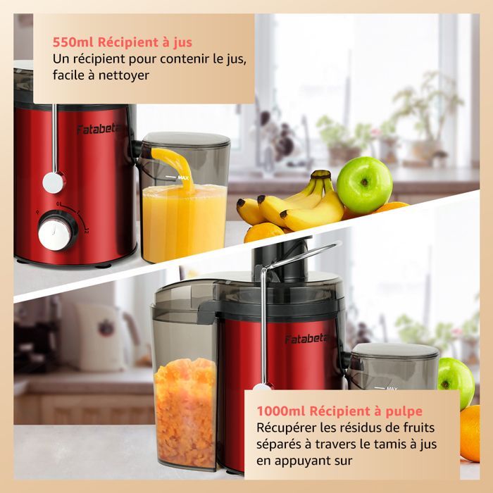Extractor de zumos - FATABETA - LH618 - 400W - 3 velocidades - Depósito de 550 ml y depósito de pulpa de 1 L