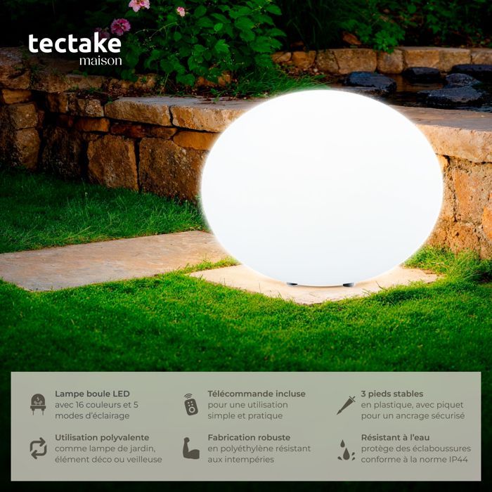 Iluminação - TECTAKE - Luminária globo com lâmpada LED LUMINOUS EYE e controle remoto 12W - Branca - Tamanho M 35 x 21,5 cm
