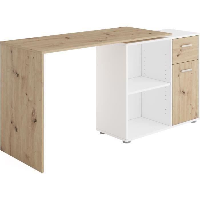 Albrecht corner desk with storage - Oak and white melamine - W83 x H74 x D117 cm