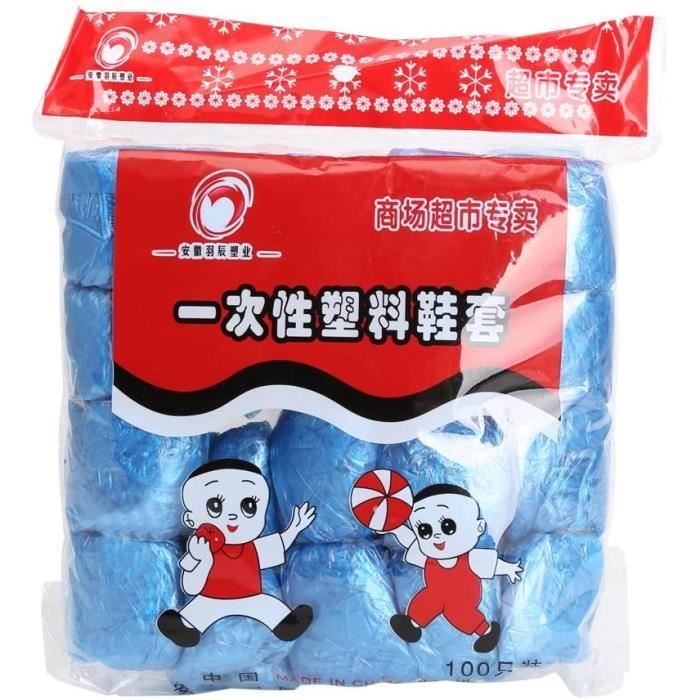 Paquete de 100 cubrezapatos desechables de plástico azul Changzhou para protección en interiores y exteriores - Impermeables
