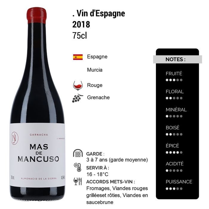 Mas de Mancuso Garnacha 2018 - Spaanse wijn - Rode wijn uit Spanje (3x75cl)