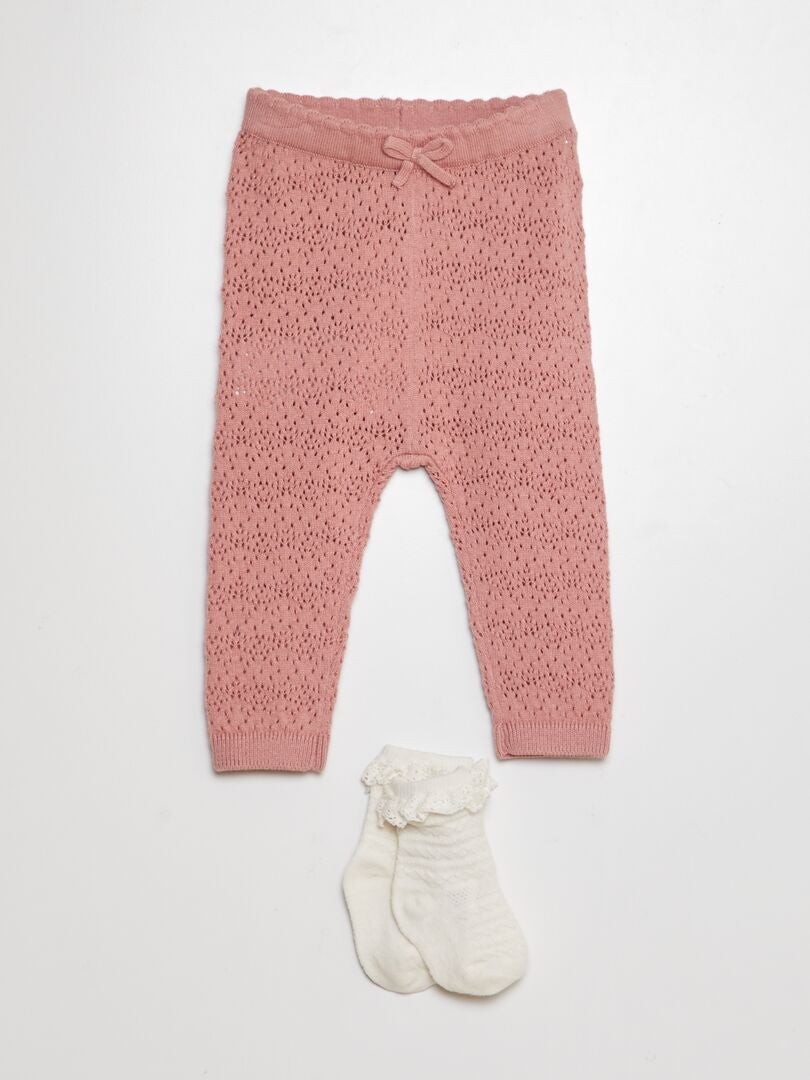 Gebreide legging + geborduurde sokken - PAARS