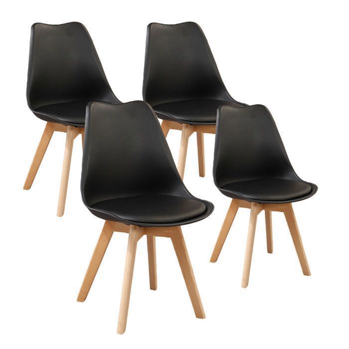 Set of 4 Chairs - DOWISDOLY - Scandinavian Chairs - Wooden Legs - Black